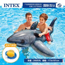 INTEX成人火烈鳥獨角獸造型泳圈浮床組，水上充氣浮排弔床，多功能戲水玩具, 帶角鯊魚坐騎【收藏送腳泵】, 1個