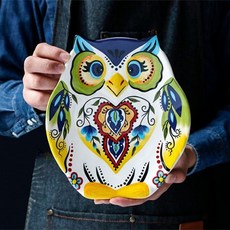 손으로 그린 창의 올빼미 세라믹 식기 디너 플레이트 디저트 플레이트, 1PCS, 1개