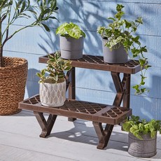 POLYWISE 多層花架 加厚耐用 超強承重 兩層設計 盆栽置物架 米白/咖啡色, 依圖示, 1層