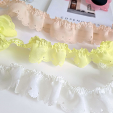 메쉬 초음파 살랑 주름 오간자 주름 레이스 소품장식, 1개, 크림