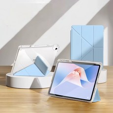 山水之寶 平板透明折疊支架防摔保護套, 冰藍色, 1個, iPad7/8/9代10.2吋Pro 1代/Air 3代10.5吋