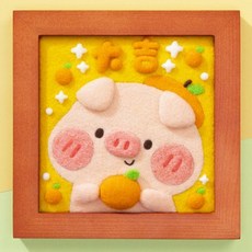 羊毛氈戳戳樂相框畫 手工刺繡diy材料包簡單自繡羊毛氈戳戳樂相框畫擺台件送男友禮物, 大吉豬豬+相框+工具, 1個