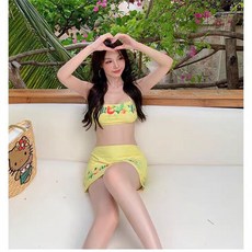 新款女泳衣 辣妹風 性感水果印花三角分體三件套 度假泳裝