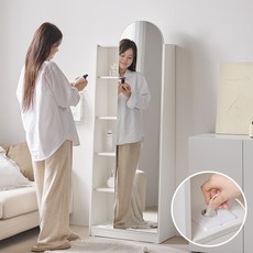 퍼니하우스 하임 콘센트 전신거울 슬림 수납 스탠딩 입식 화장대, 화이트