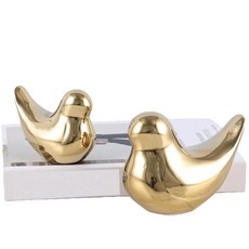 SHENGTIAN 2피스 골드 세라믹 작은 새 조각상 - 피규어 홈 데코 조각상 침실 장식 선반용 장식 (골드) 253268