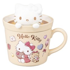 산리오 라떼아트 머그컵 뚜껑 포함 230ml 12x13cm, 헬로 키티, 1개