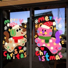 優選好物 聖誕節貼紙裝飾咖啡廳靜電布置貼花玻璃多巴胺狗超市窗花布置門貼, 【2比3】Z25G15聖誕帽雪人,【大號】高清整張UV靜電貼