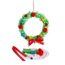 聖誕花環吊飾 聖誕節材料包 聖誕花圈 兒童聖誕節花圈DIY手作材料包 聖誕節掛飾 花環掛飾, 1個, 毛球紙質搓紙款聖誕花圈