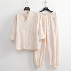 머스코 여름용 남녀공용 한복 스타일 요가복 세트 코튼 린넨 투피스