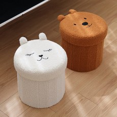 로나수 접이식 수납 스툴 낮은 보조 의자 곰돌이 부클레, 1개, 브라운-곰돌이