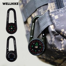 WELLHIKE 迷你指南針溫度計掛扣 登山扣設計 戶外探險必備, 黑, 1個