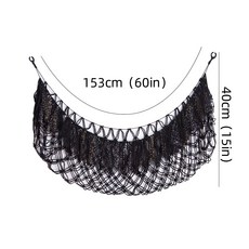 毛絨玩具收納飄帶吊牀網兜 多色手工編織收納網 波西米亞風掛袋網, 1個, 150×40黑飄帶