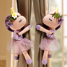 유니콘 피규어 커튼 버클 캐릭터 아이디어 커튼 스트랩 인형 버클 스트랩, 보라색 쌍