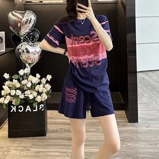 100%純棉短袖印花運動休閒套裝女 夏季新款