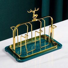 家用客廳收納置物架 水杯支架 玻璃杯托盤 掛茶杯茶具杯架, 1個, 【矮款】鹿矮杯架+字母綠盤