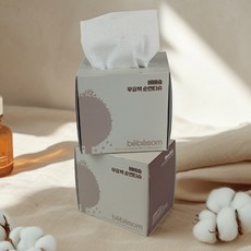 베베솜 콧물티슈 무표백 순면 각티슈, 50g, 100매, 2개