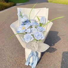 모루꽃다발키트 취미 선물 만들기 부케 컬러풀 퍼플, 블루 스타리 씨 플라워 블록 미포함, 1개