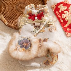 寵物新年唐裝 狗狗喜慶紅色服飾 可牽引透氣服裝, 珠光寶氣-貴婦小寶 雪尼爾丨暖丨柔丨輕,XL （建議體重6.0-7.5公斤）, 1個