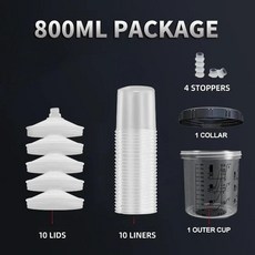 페인트 스프레이 건 노클린 탱크 일회용 내부 컵 어댑터, 1개, 2. 800ML 1set