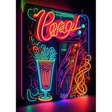 네온 스타일 음식 음료 햄버거 피자 아이스크림 커피 맥주 아트 포스터 캔버스 페인팅 벽 인쇄 사진 바 홈 데코, 40X60cm Unframed, 6