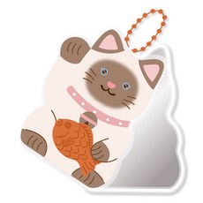Twinko 貓吉達摩與迎財貓系列 壓克力旋轉鏡 隨身化妝鏡鑰匙圈, 1個, 鯉魚迎財貓