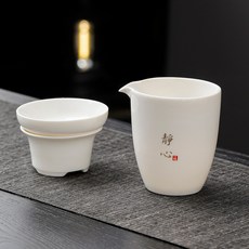羊脂玉白瓷 公道盃茶漏一體組閤 家用分茶器 陶瓷茶具 茶海公盃過濾, 1個, 全瓷過濾+底座,200