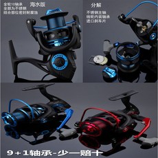 笨笨小舖 新型鏤空海水版HM1000-4000金屬漁輪，多檔位煞車系統，適用淡水海水，輕量化設計, 消光黑加紅色-4000型, 消光黑加紅色, 4000型