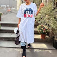 면100 스퀘어 반팔 h라인롱원피스 여성 국산 오버핏롱원피스 옆트임 홈웨어 데일리 임산부
