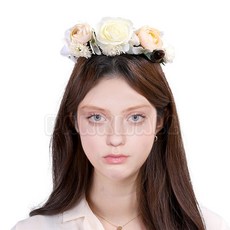 로즈 아콘 장미꽃화관 크림 (꽃머리띠 셀프 웨딩 촬영용 브라이덜샤워 파티 행사 소품)