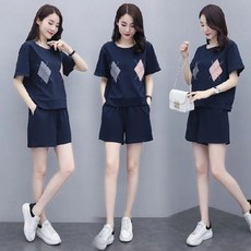천하오 여성 여름 캐주얼 반팔 반바지 세트 투피스 홈웨어 GX409