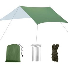 트라이원더 해먹 비 파리 방수 방수 타프 캠핑 텐트 발자국 야외 하이킹 해변 피크닉을 위한 천 배낭 여행 타프 캠프 쉘터 선쉐이드 매트, 07 Green+accessories, 9.8 x 9.8 ft, 1개