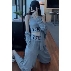 全店折扣 運動服三件套女2024年秋季新款寬鬆高腰闊腳褲休閒時尚跑步套裝女, 灰色【單件外套】,L 建議【57.5-62.0公斤】