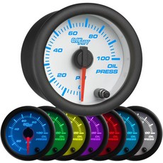 글로우시프트 화이트 7 컬러 100 PSI 오일 압력 게이지 키트 - 18-27 NPT 전자 센서 및 배선 포함 멀티 디스플레이 다이얼 클리어 렌즈 자동차 트럭용 2-116
