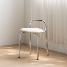 체리브 가비 보조스툴 심플 컬러 쿠션 화장대의자, 아이보리(실버프레임), 1개