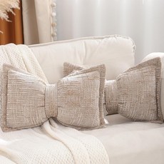 Perseverance Trade 활 베개 2개 30.5 x 50.8cm(12 x 20인치) 보헤미안 장식 장식용 쿠션 셔닐 텍스처 요추 베개 대형 리본 모양 쿠션 침대 소파
