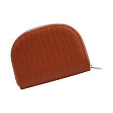 지퍼 포켓과 탄성 슬롯이 있는 다용도 가죽 크로셰 후크 정리함 휴대용 뜨개질 바늘 보관 케이스, Brown