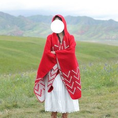 몽골 판초 망토 보헤미안 담요 에스닉 후드 가디건