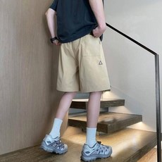 運動短褲男 冰絲涼感 輕薄透氣 速乾 吸濕排汗 五分褲 寬褲 鬆緊腰 休閒 跑步 健身 男裝, 卡其色