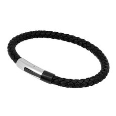 nu 黑色編織皮革手環，簡約時尚精鋼磁扣設計，成熟男士魅力展現