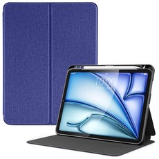 DTTO 아이패드 에어 11인치 케이스 M3/M2 (2025/2024) / 아이패드 에어 5세대/4세대 10.9인치(2022/2020)용 [미끄럼 방지 질감] 펜슬 홀더가 있, 다크 블루, 1개