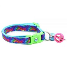 Pugs to Persians 타이 다이 벨 달린 고양이 목걸이 | 안전 분리형 칼라 조절 가능한 대형 사이즈 또는 새끼 (스몰(4.5kg(10파운드) 이하) 쿨 염료), Pugs to Persians 타이 다이 벨 달린 고양