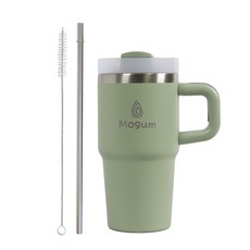모굼 보온 보냉 대용량 손잡이 스텐 텀블러, 1개, 600ml, 카키