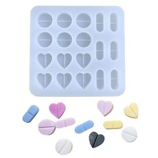 SUQIKMX 알약 만들기용 알약 몰드 미니어처 라운드 하트 모양 태블릿 캡슐 알약 실리콘 몰드 초콜릿 캔디 퐁당 베이킹 케이크 장식 에폭시 수지 주조용 미니 알약 몰드, SUQIKMX 알약 만들기용 몰드, 미니어처 라운드 하