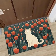 기발한 흰색 고양이와 오렌지 튤립 무늬 매트 부드럽고 미끄럼 방지 기능이 있으며 세탁기 사용이 생생한 꽃무늬 디자인의 폴리에스터 바닥, 03 80CM(31.5inch), 01 HDS-260113023