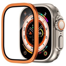 애플워치 울트라 호환 강화유리 보호 필름 일체형 메탈 베젤링 케이스, 만다린, 애플워치 울트라(49mm)