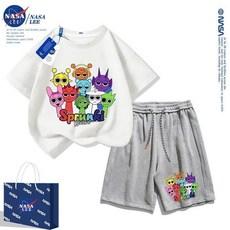 NASA節奏盒子衣服男童夏季套裝2025款兒童多巴胺穿搭上衣女童夏裝 6UVA