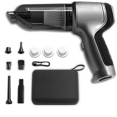 SUITU USB 車用無線吸塵器 車家兩用手持吹塵器 大吸力 吹吸抽三用 附多種吸頭, 銀灰色（收納套裝）, Pro無刷款 19000pa*4000mAh