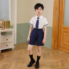 兒童英倫風格校服套裝 中小學生表演班服園服 合唱畢業演出服, 1個, 男款 全套加襪子 ,140