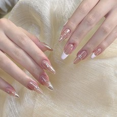 小紅書爆款穿戴甲片高級感秋季純欲風美甲片暈染漸變可拆卸假指甲, 1個, BY1527白點領結:膠水款