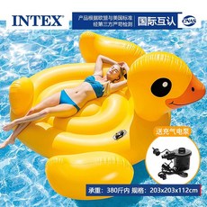 INTEX成人火烈鳥獨角獸造型泳圈浮床組，水上充氣浮排弔床，多功能戲水玩具, 大黃鴨坐騎【收藏送電泵】, 1個